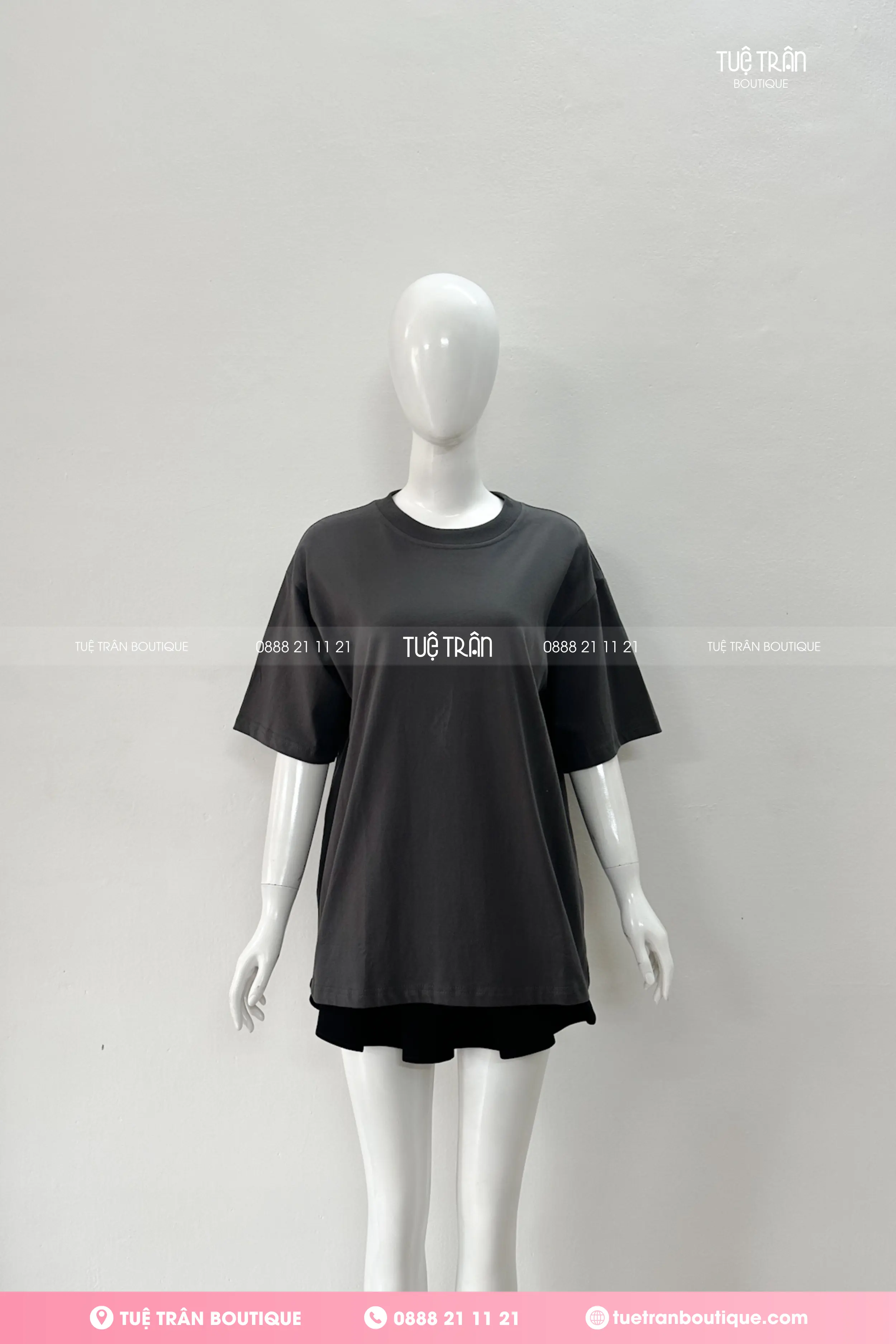 Đồng phục áo thun oversize cotton màu xám